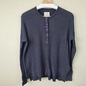 Offline By Aerie Waffle Knit Henley Top Size XS Oversized Thumbholes Lounge Blue